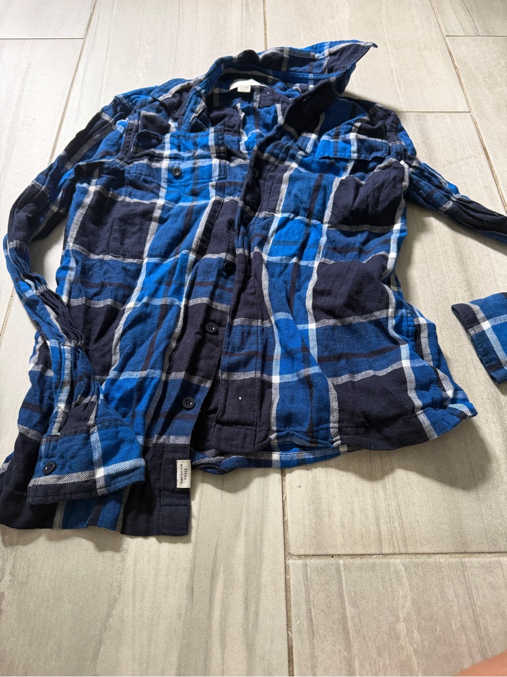 Woman American eagle blue  Plaid Button-Up Shirt